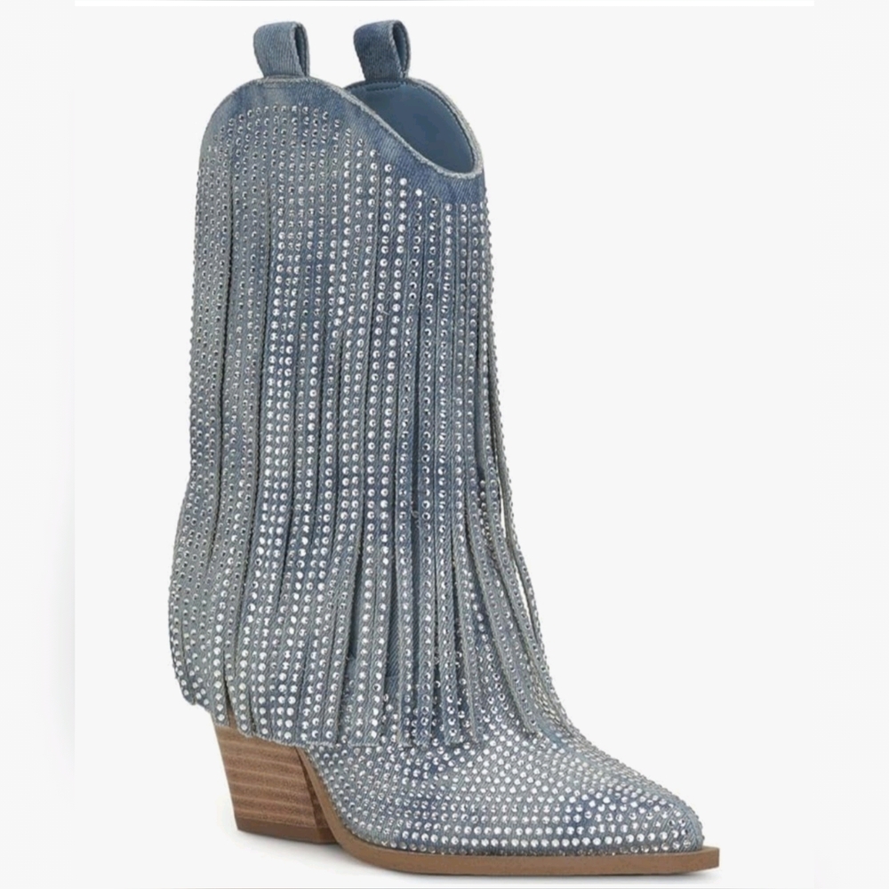 NWT! Jessica Simpson Blue Rhinestone Fringe Western Boots